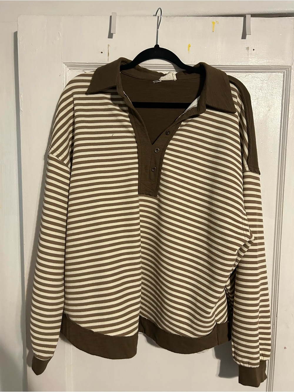 BiBi Brown & Cream Striped Polo Sweater